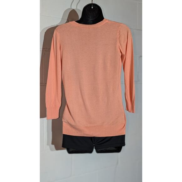 The Limited Peach V-Neck 3/4 Sleeve Pullover Sweater Knit Top Lightweight Medium - Picture 3 of 5